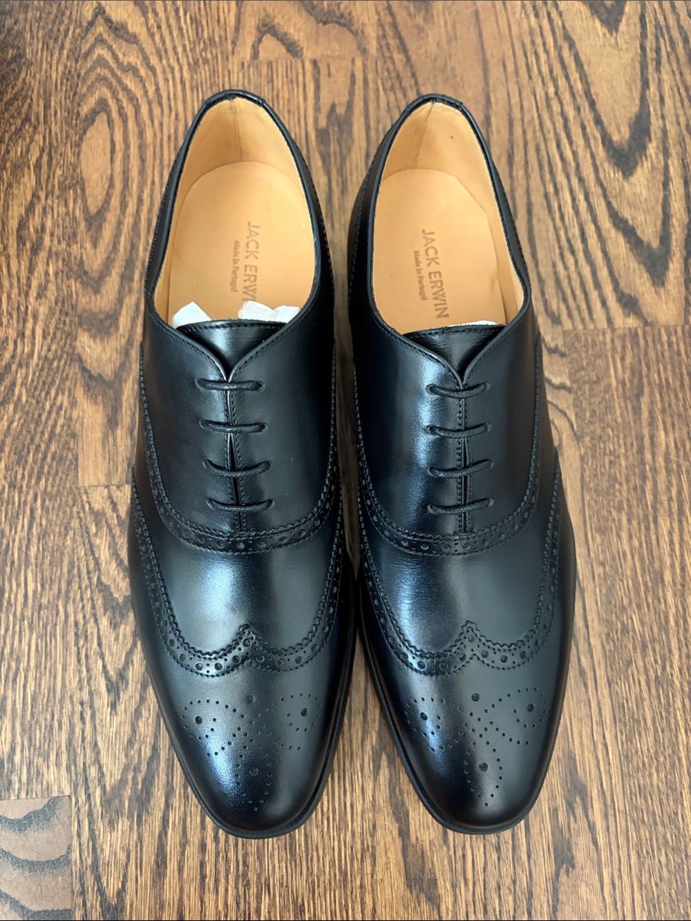 Jack Erwin Black Leather Adam Wingtip Derby Shoes